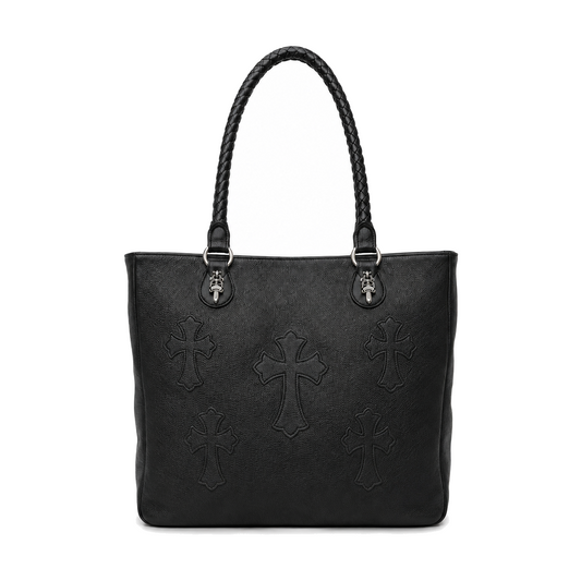 BLACK 4 POCKET CROSS PATCH TOTE BAG back