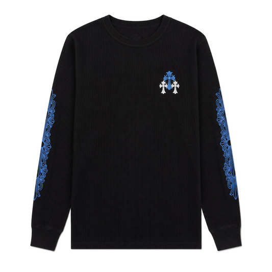 BLACK BLUE FLORAL THERMAL LONGSLEEVE front