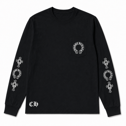 BLACK CROSS HORSESHOE LONGSLEEVE front