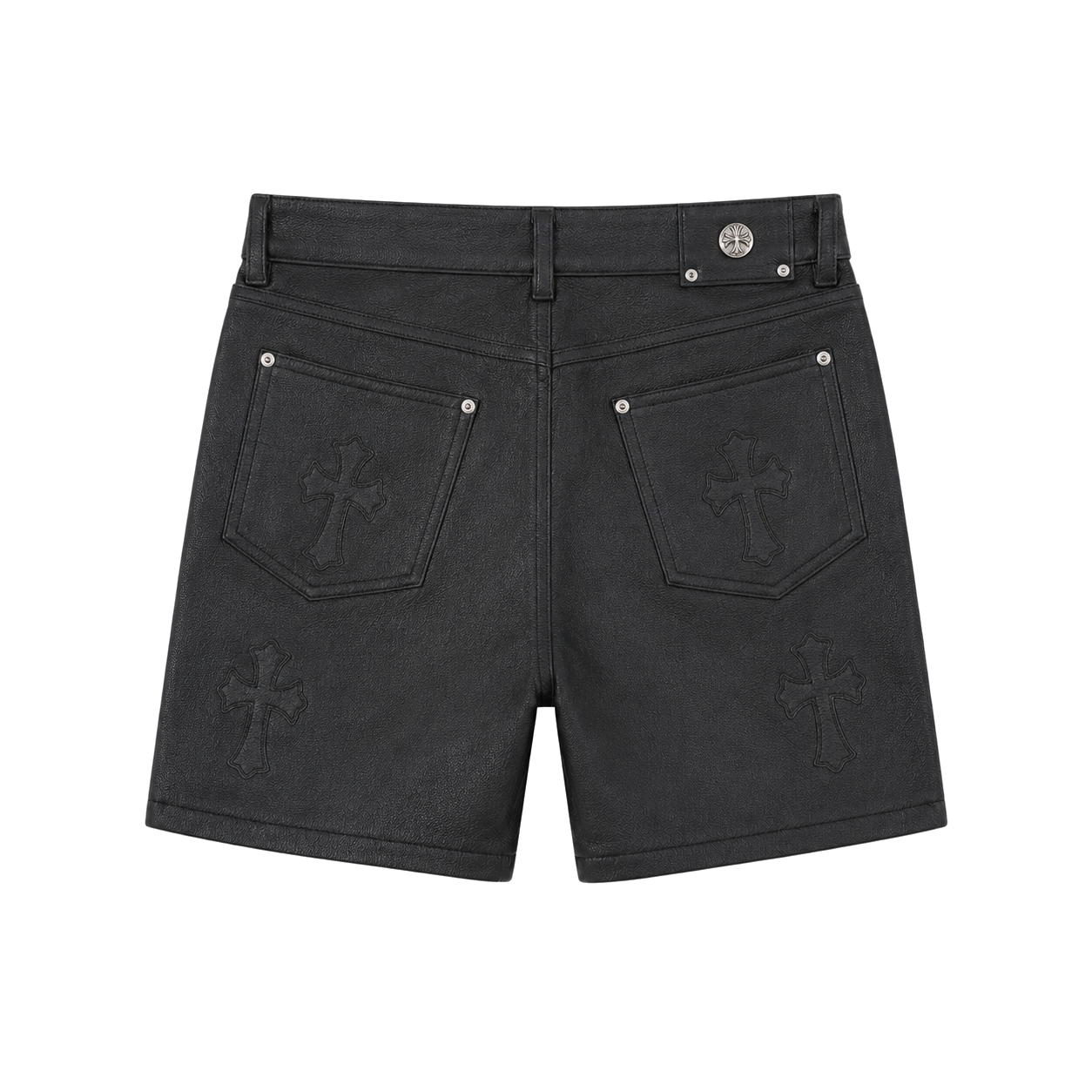 BLACK CROSS PATCH LEATHER SHORTS K13 back