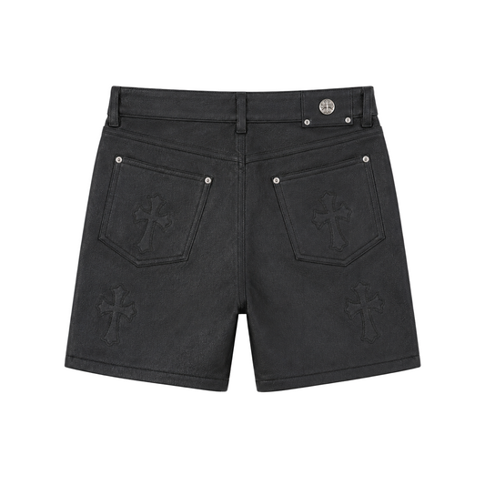 BLACK CROSS PATCH LEATHER SHORTS K13 back