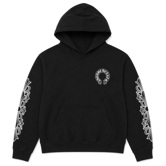 BLACK HORSESHOE FLORAL HOODIE front