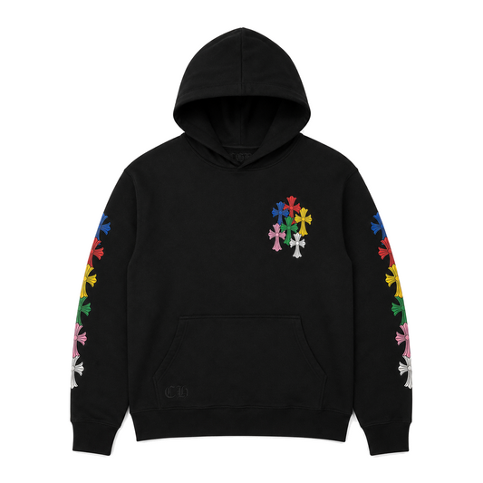 BLACK MULTICOLOR CROSS CEMETERY HOODIE front