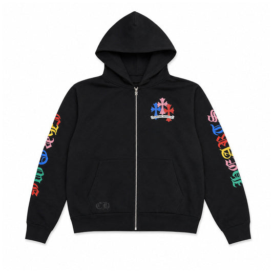 BLACK MULTICOLOR CROSS CEMETERY ZIPUP — front view
