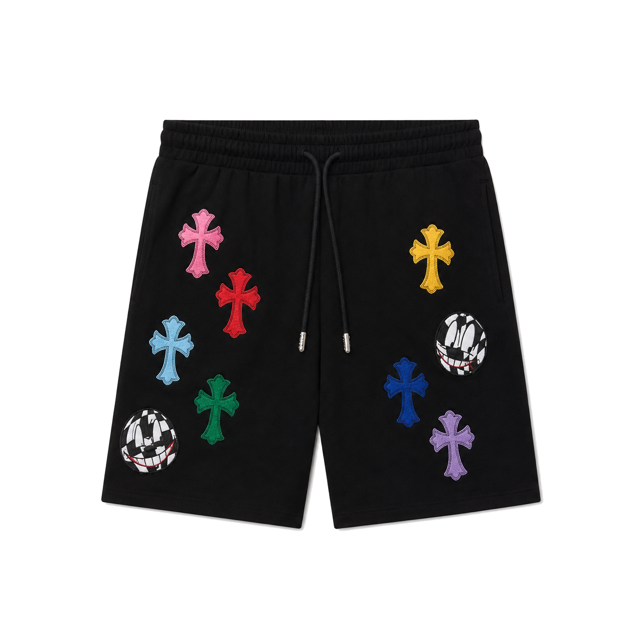 BLACK PAPER JAM CROSS PATCH SHORTS front