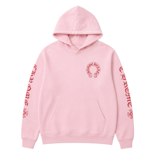 PINK RED LOGO HOODIE front