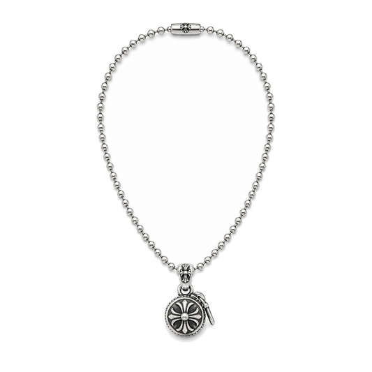 SILVER CROSS BALL ZIPPER PENDANT CHAIN front