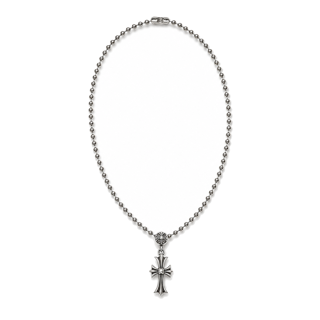 SILVER TINY CH CROSS BALL CHAIN front