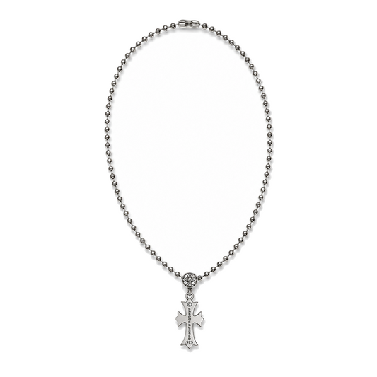 SILVER TINY CH CROSS BALL CHAIN back