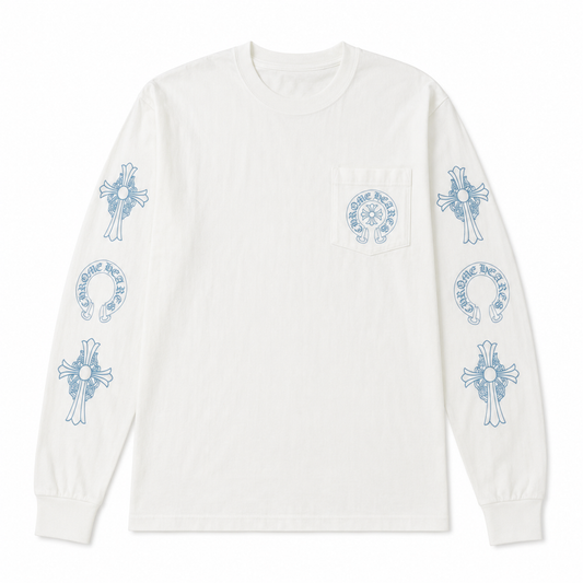 White Blue Multi Cross Longsleeve front