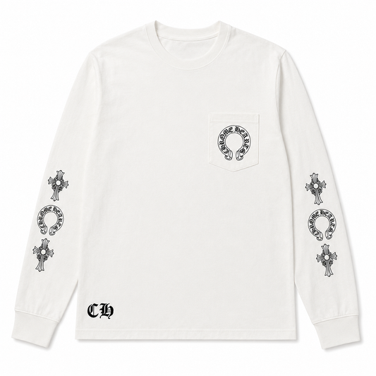 WHITE CROSS HORSESHOE LONGSLEEVE front