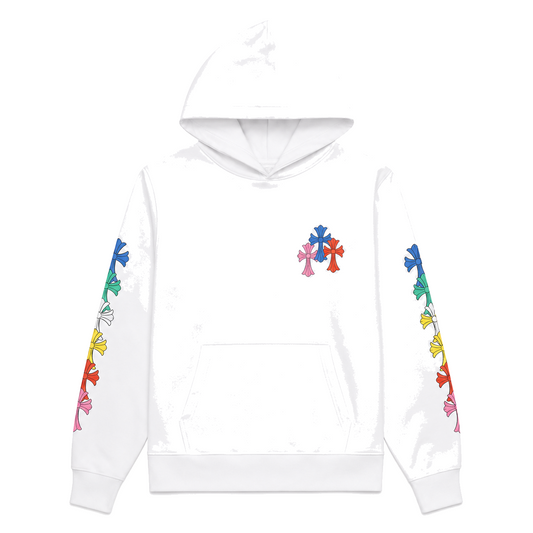 WHITE MULTICOLOR CROSS HOODIE front